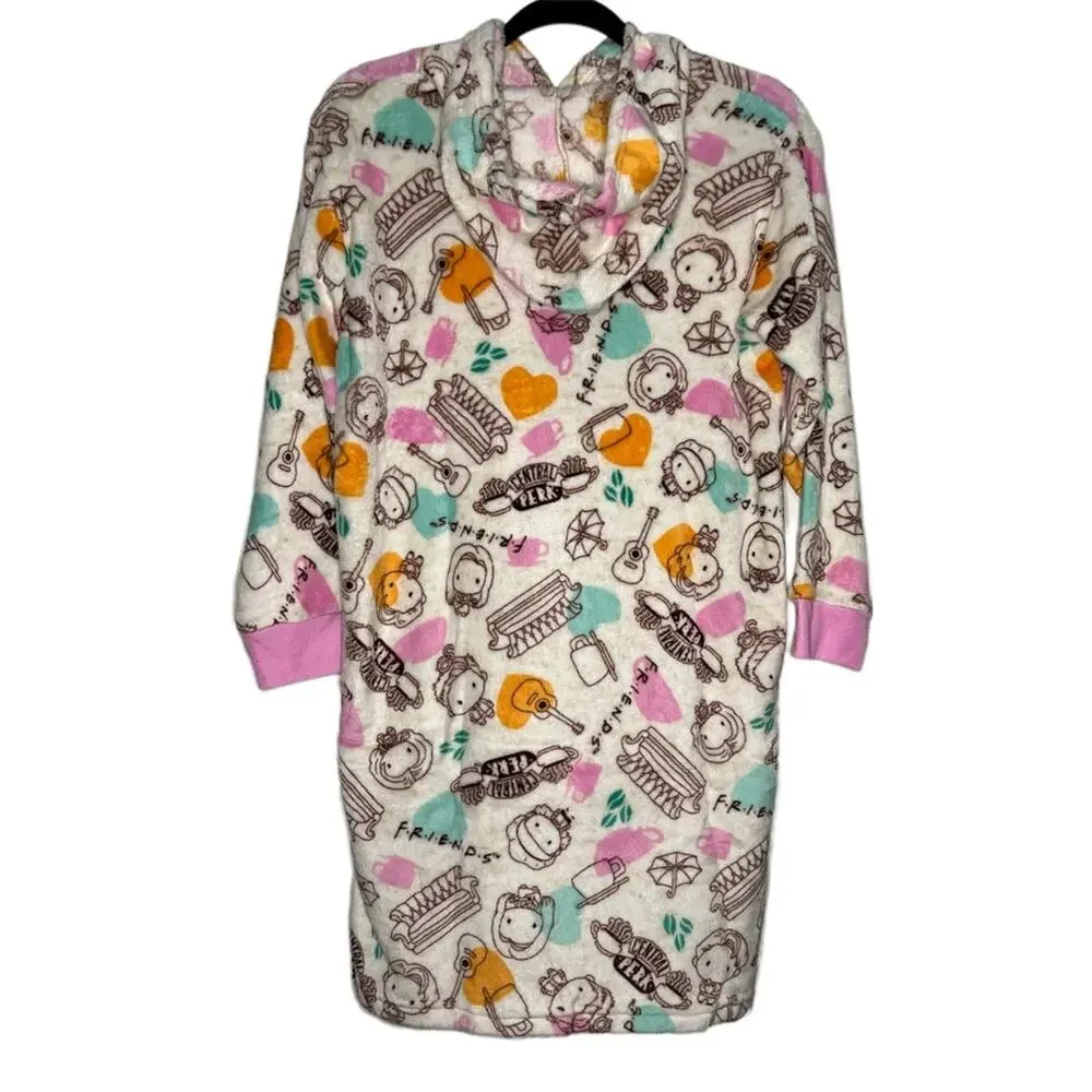 Girls Robe Friends Fuzzy Oversized Sleep Shirt With Pocket & Hood NWT SZ 12 L